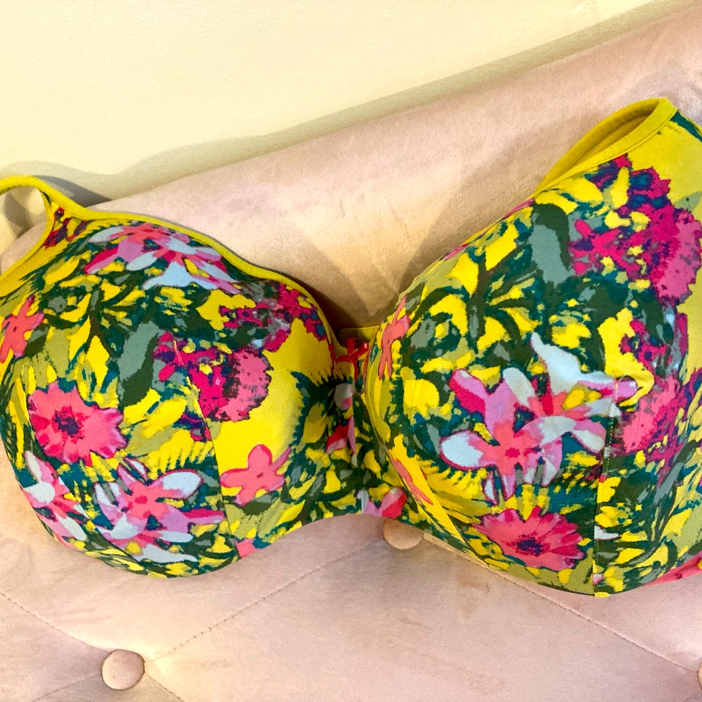 Cacique Yellow and Pink Floral Bra by Lane Bryant